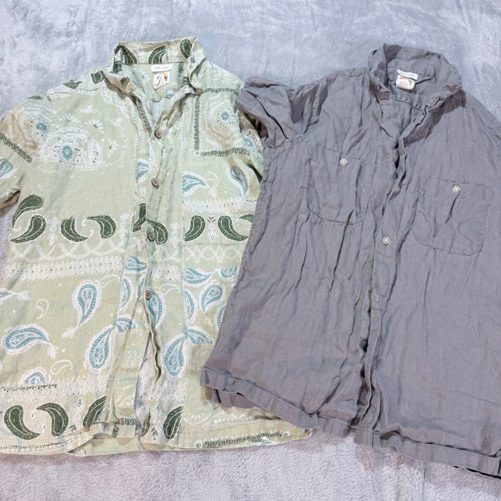 Lot 2 Surf C&C California Linen Paisley Short Sleeve Button Up Shirt Men's Small